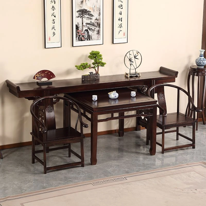 老榆木中堂四六件套中式仿古实木八仙桌供桌条案组合农村堂屋中式