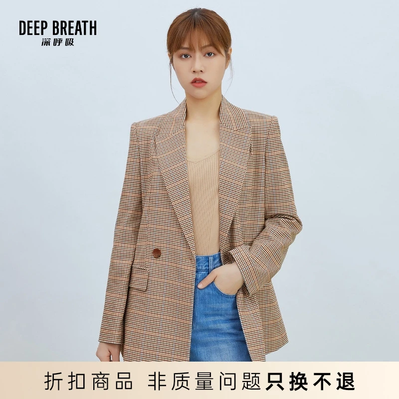 DEEP BREATH深呼吸英伦风长袖格纹收腰西装外套8400057