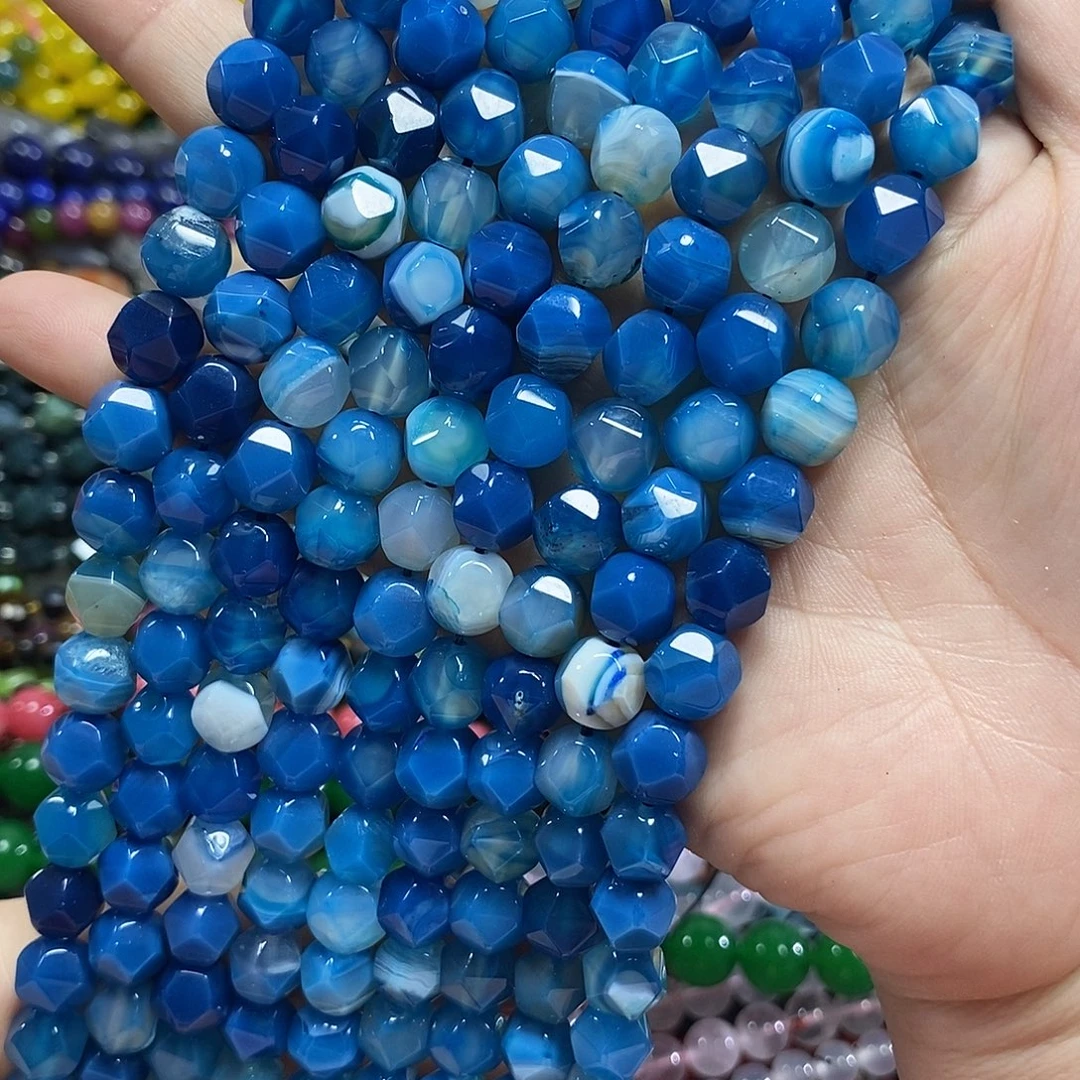 玛瑙/玉髓未镶嵌珠宝半成品蓝玛瑙万切一条卡10mm