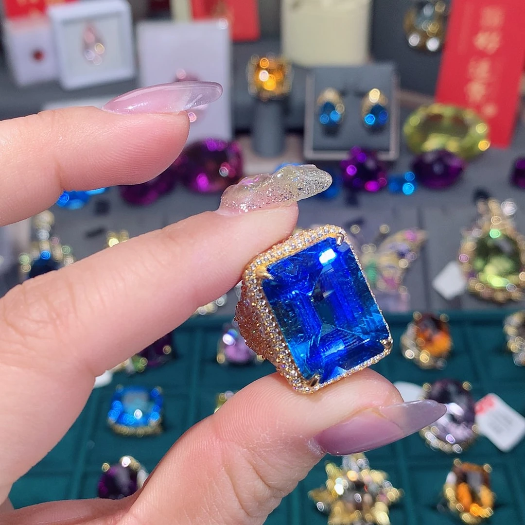 托帕石戒指银S925镶嵌洛*子戒指