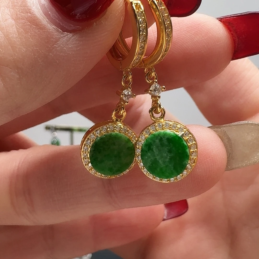 翡翠耳饰银S925镶嵌耳饰