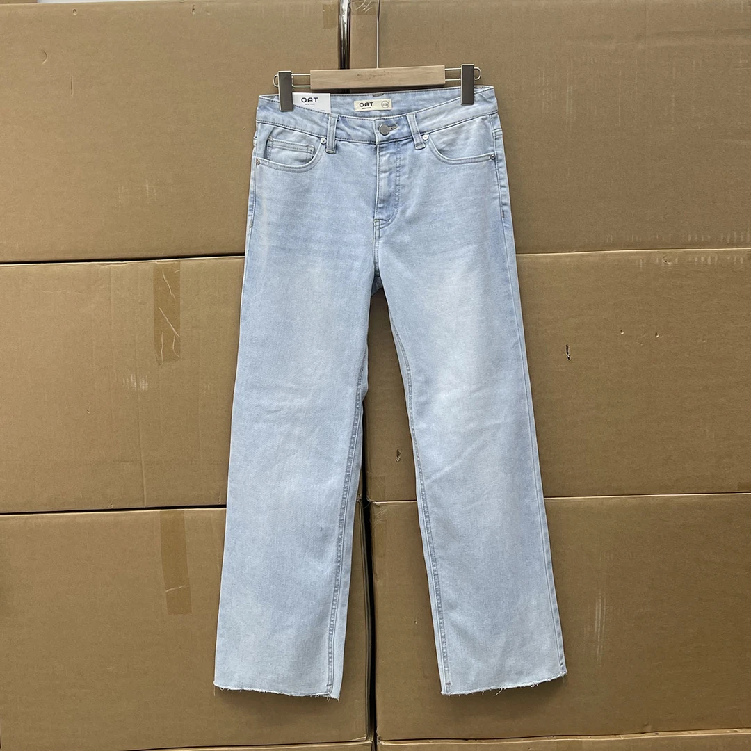 老美单！！夏季新款女裤宽松直筒水洗牛仔裤休闲裤弹力九分裤子