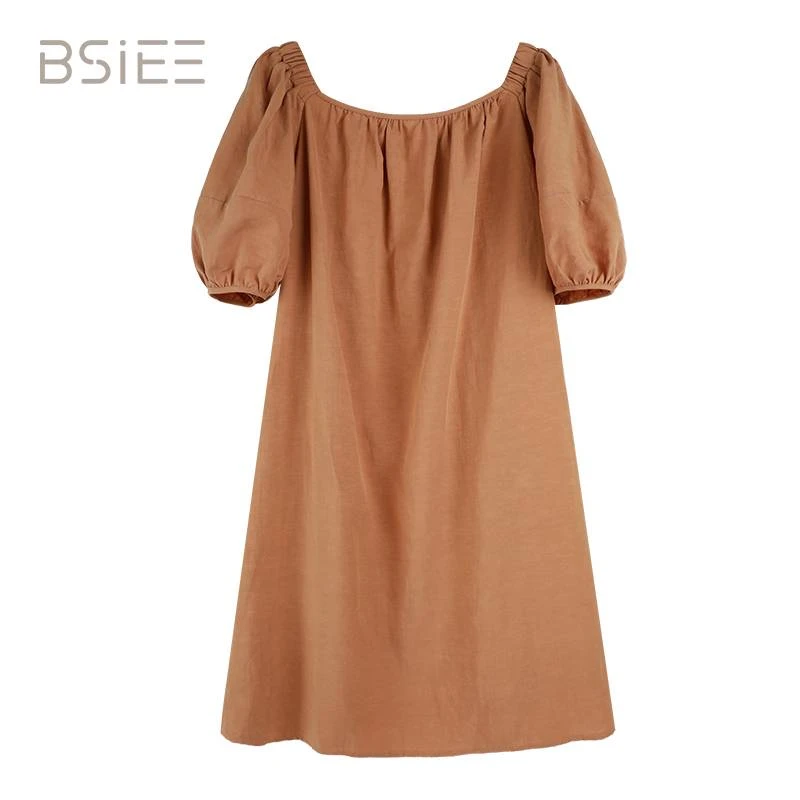 BSIEE/本涩显瘦气质松紧领灯笼袖连衣裙