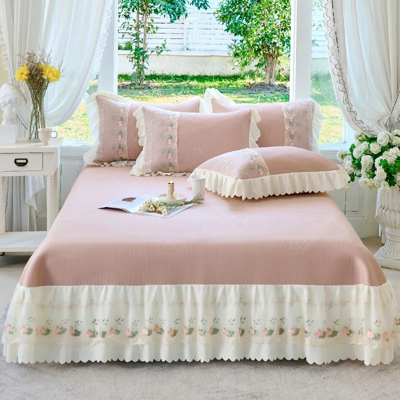 夏季pe凉感软凉席床裙款三件套冰丝席凉席软席子双人空调席可机洗