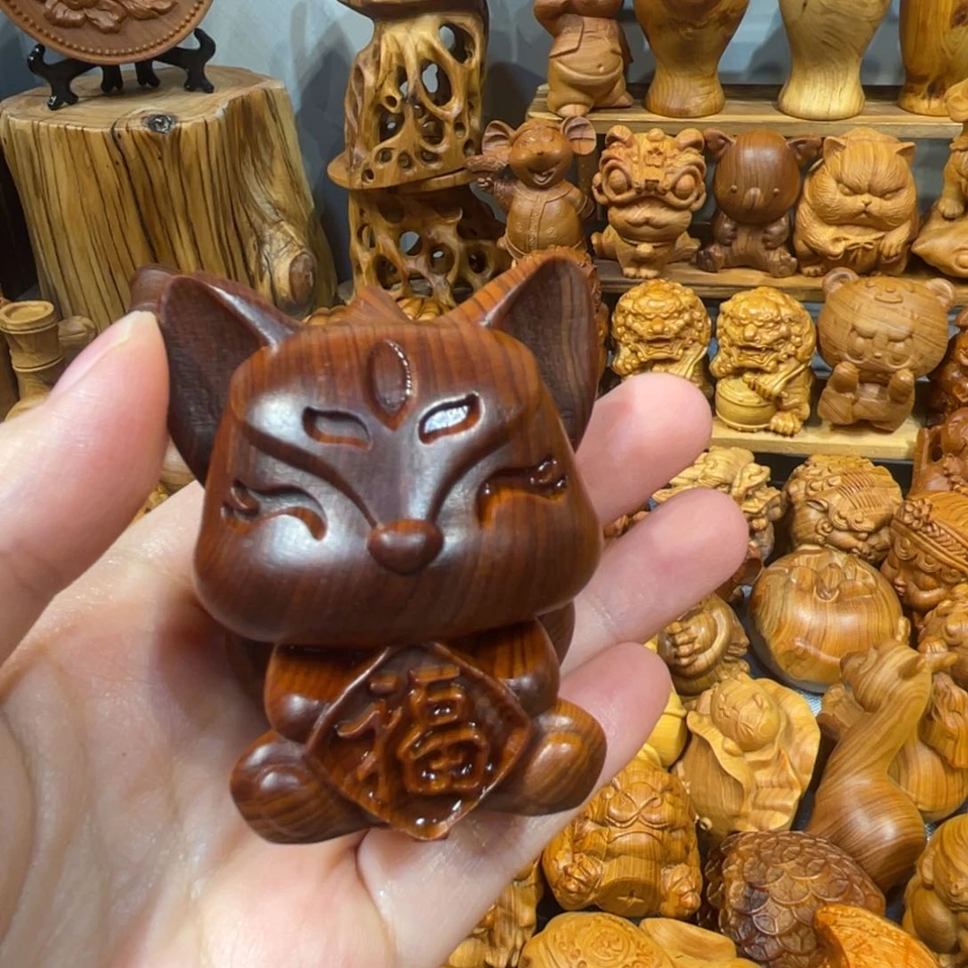 复***风崖柏手把件九尾狐把件