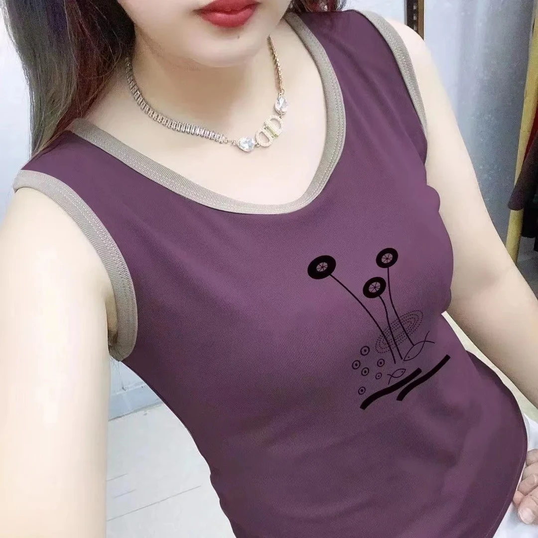 100%纯棉女背心打底显瘦时尚新款春夏季吊带纯棉百搭印花无袖上衣