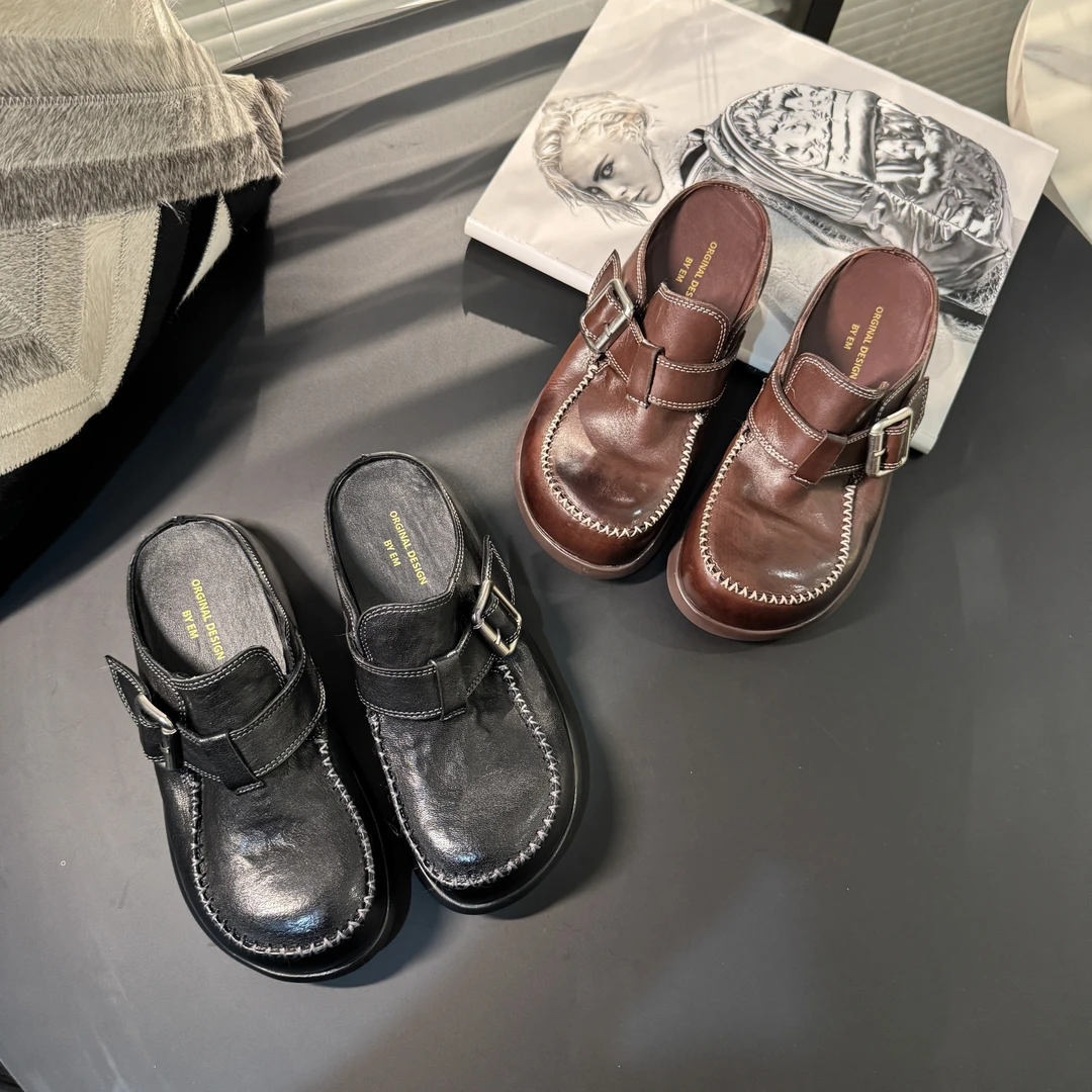 【老罗专属】EM2025日常圆头一脚蹬穆勒拖包头半拖头厚底E25AAP062