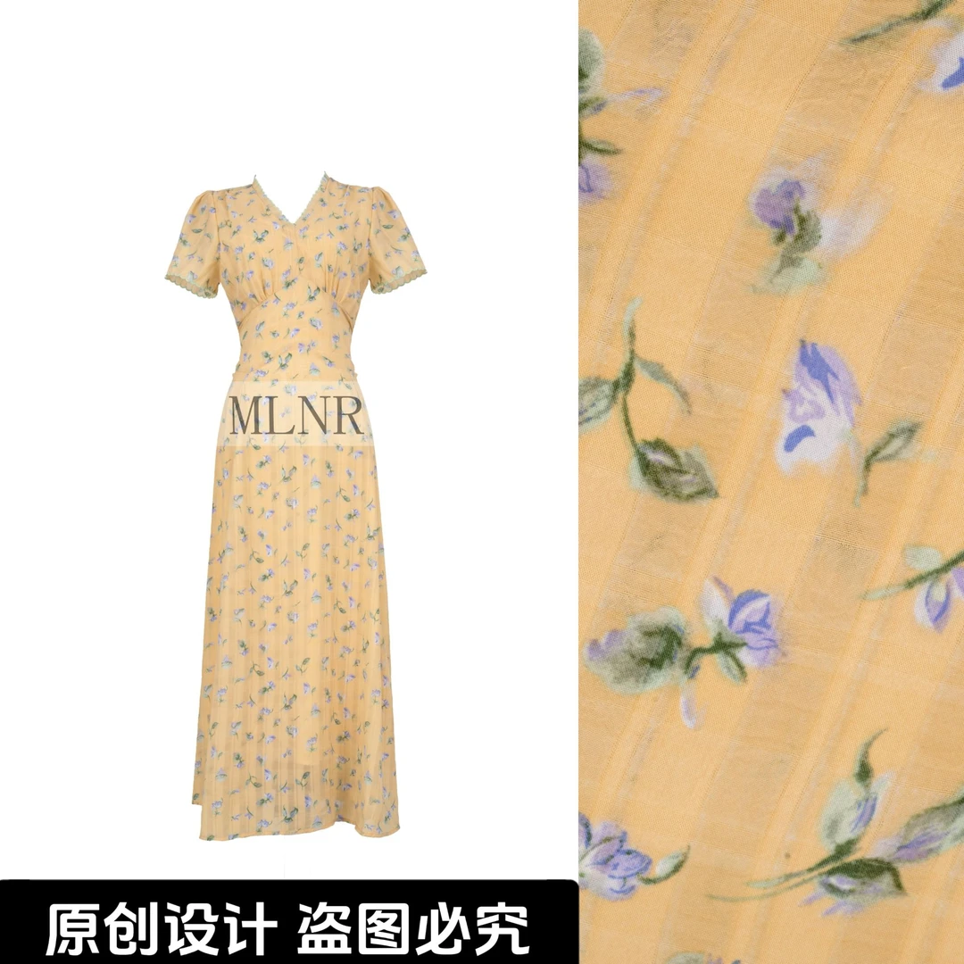 刘婆子原创店铺款【大雏菊】微胖显瘦碎花气质复古女装连衣裙7608