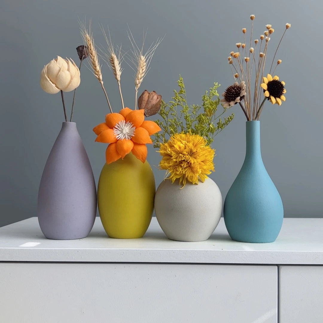 摆件陶瓷小花瓶摆件含花总高约20-30cm