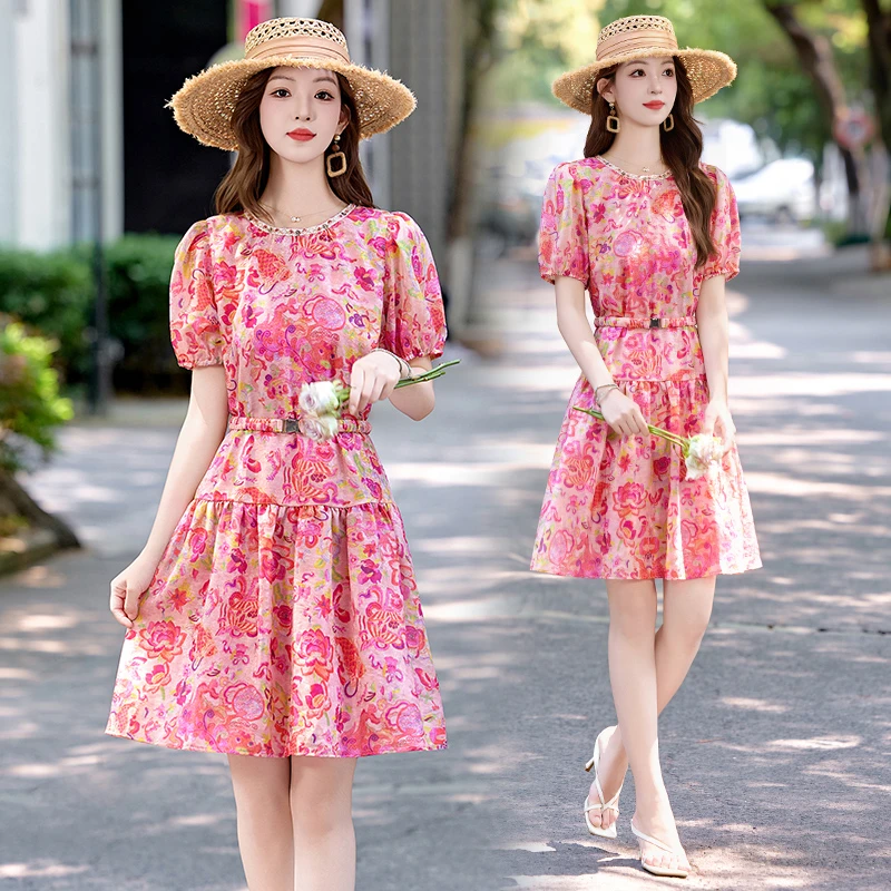 法式碎花连衣裙女2025夏季新款名媛风气收腰显瘦小个子减龄A字裙