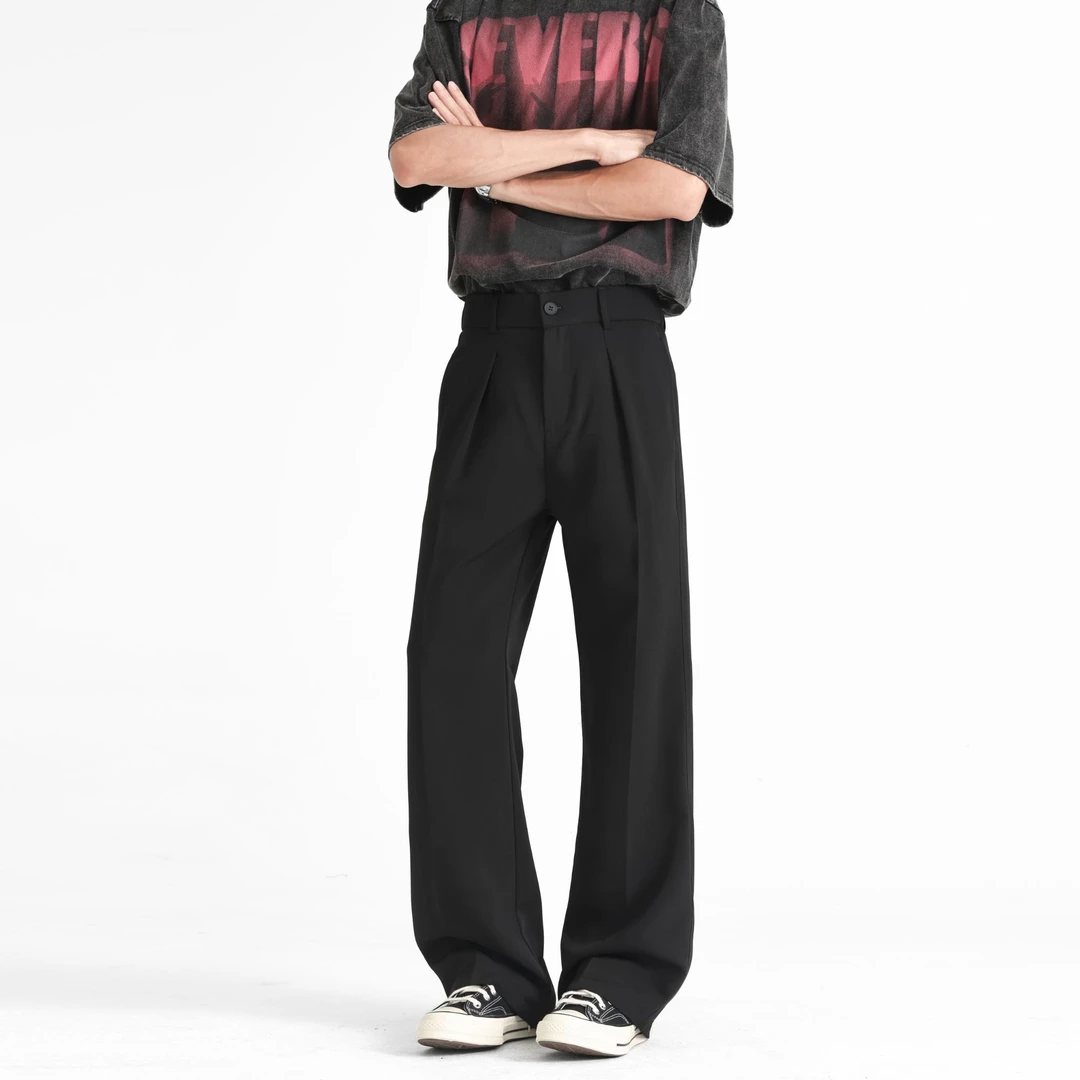 美式黑色正装西裤男夏潮牌cleanfit垂感西装裤复古直筒休闲长裤潮