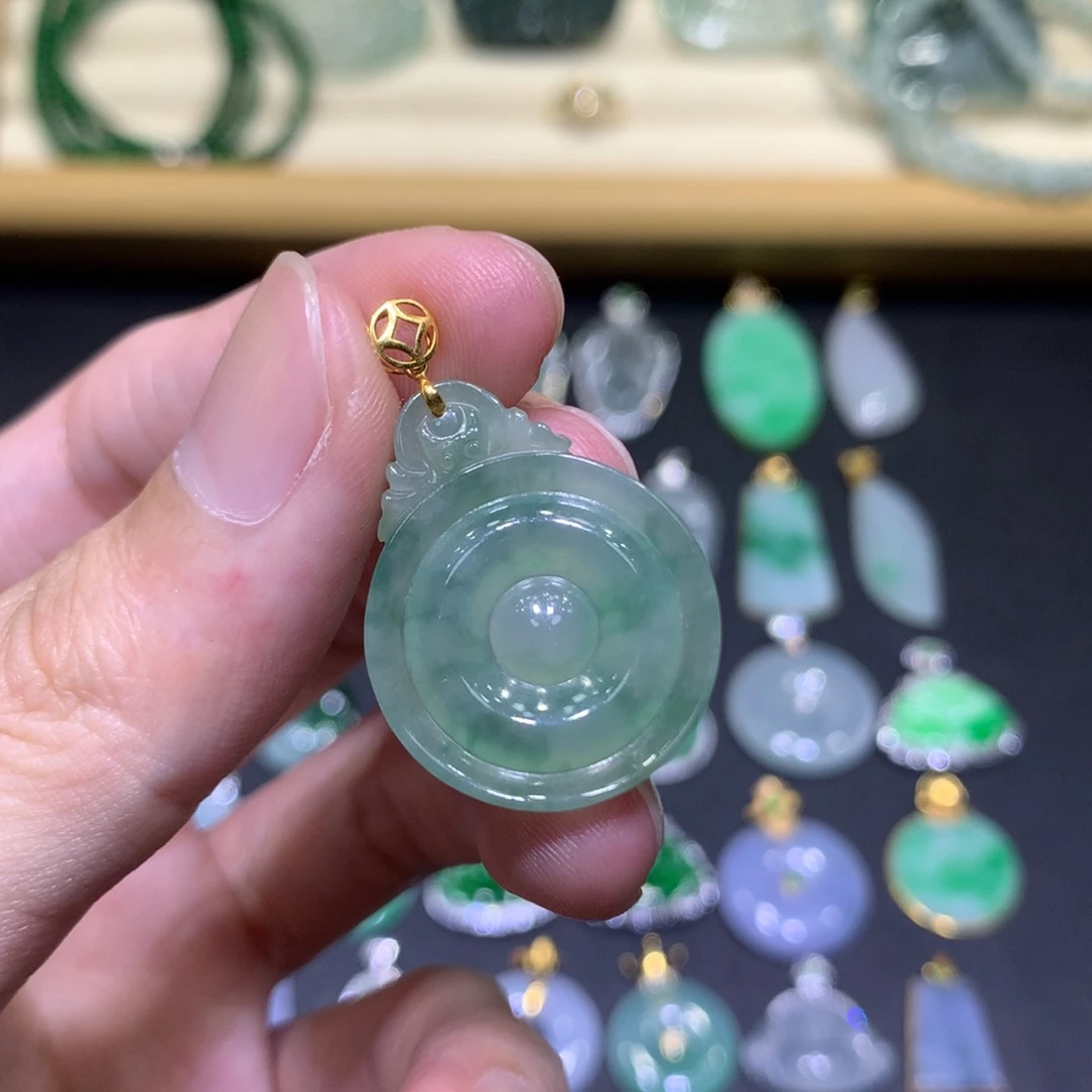 翡翠18K金镶嵌吊坠(不含链)