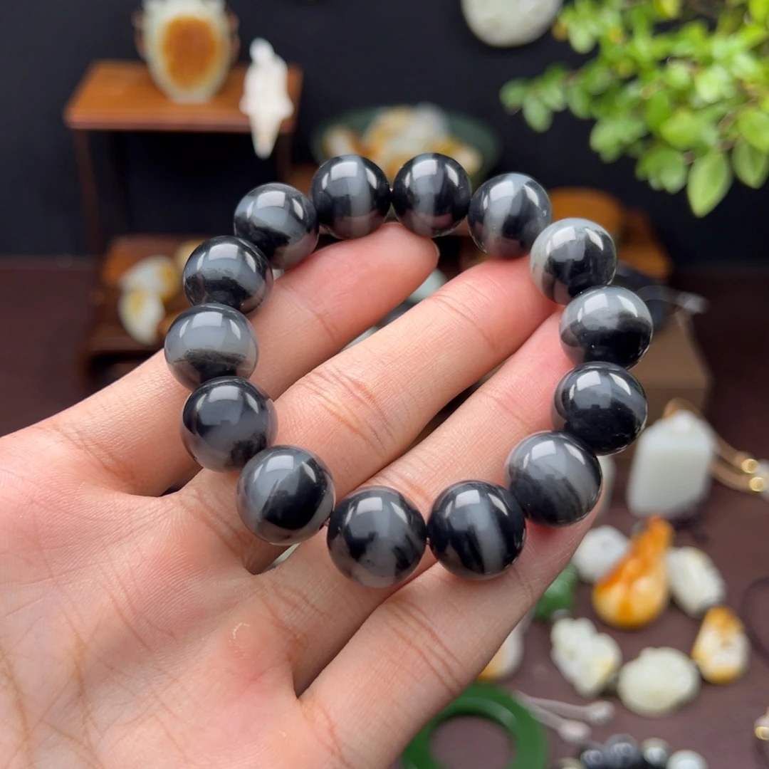 和田玉（子料）未镶嵌手串和田玉青花籽料圆珠手串15