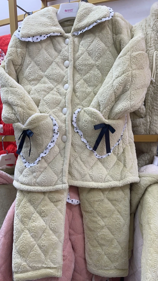 三层夹棉加厚睡衣套装冬季