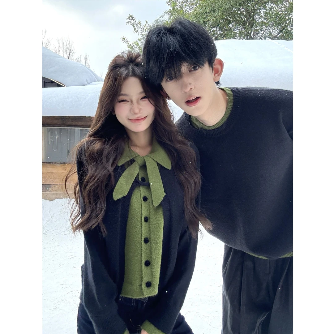 情侣装秋冬2025新款ins超火毛衣男女韩版宽松法式针织衫外套潮牌