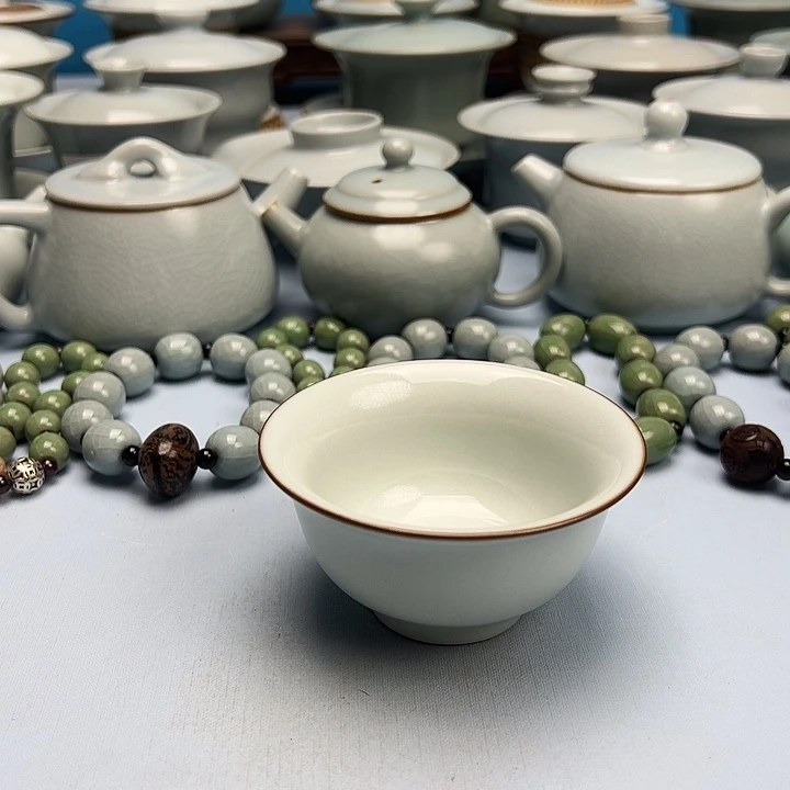 杯月白釉压手杯原矿原釉原产地