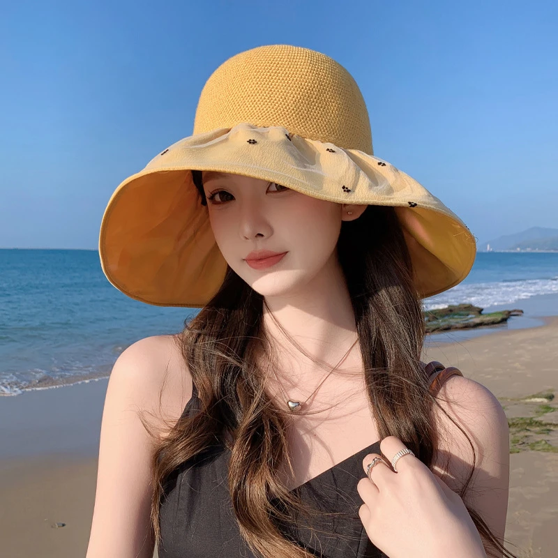 SYRY韩版帽子女网纱款渔夫帽蝴蝶结防晒遮阳帽夏季网眼透气太阳帽