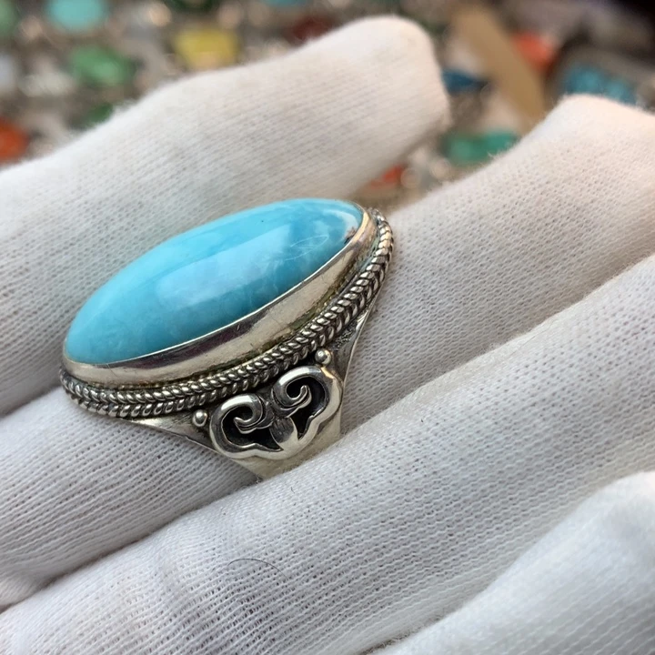 绿松石戒指足银镶嵌