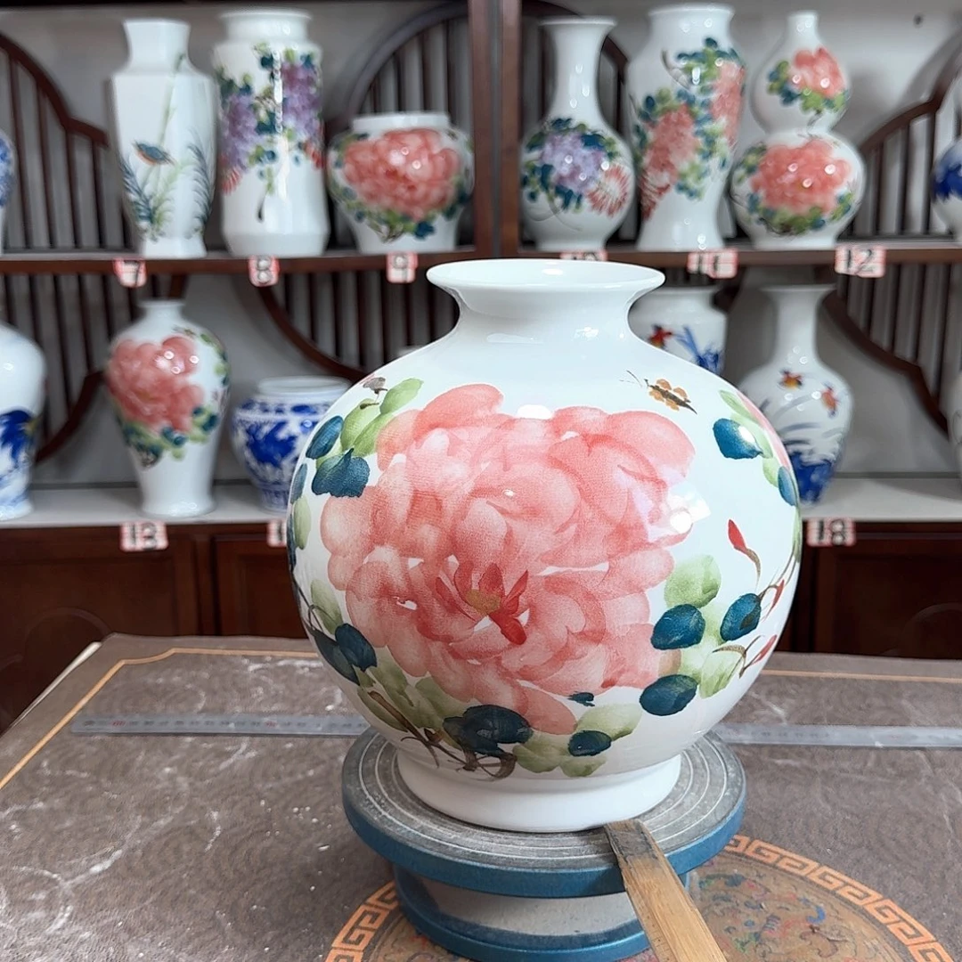 摆件景德镇陶瓷石红牡花