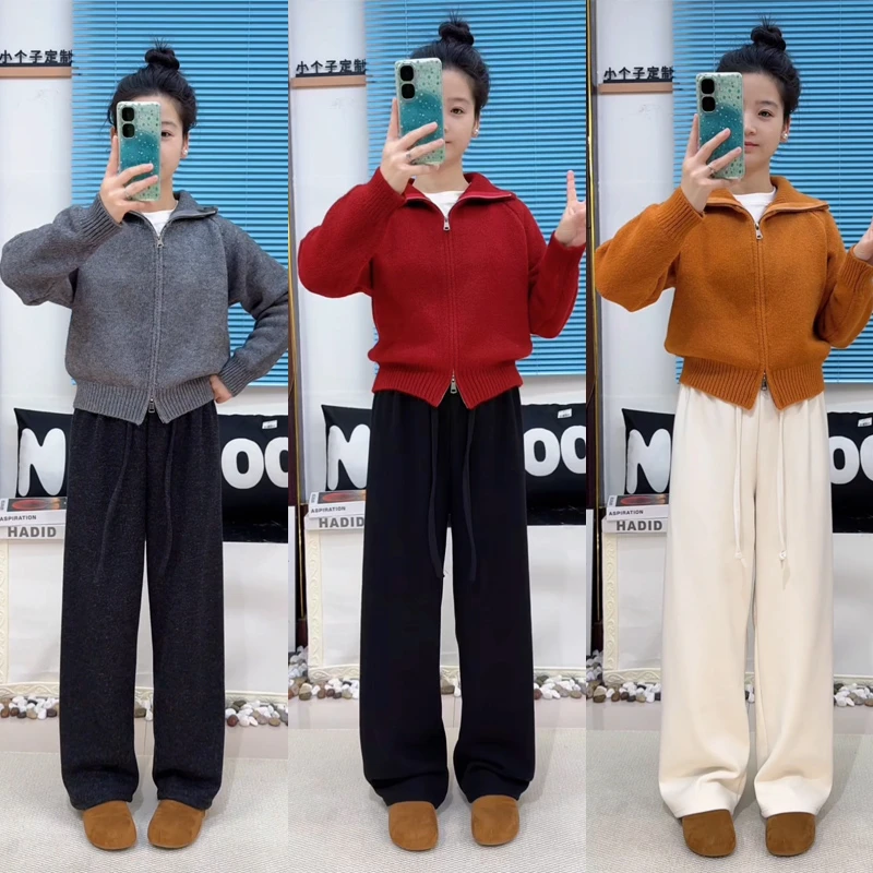 82277-【现货+运费险】秋冬加厚加绒显瘦大码女裤慵懒风垂感直筒裤