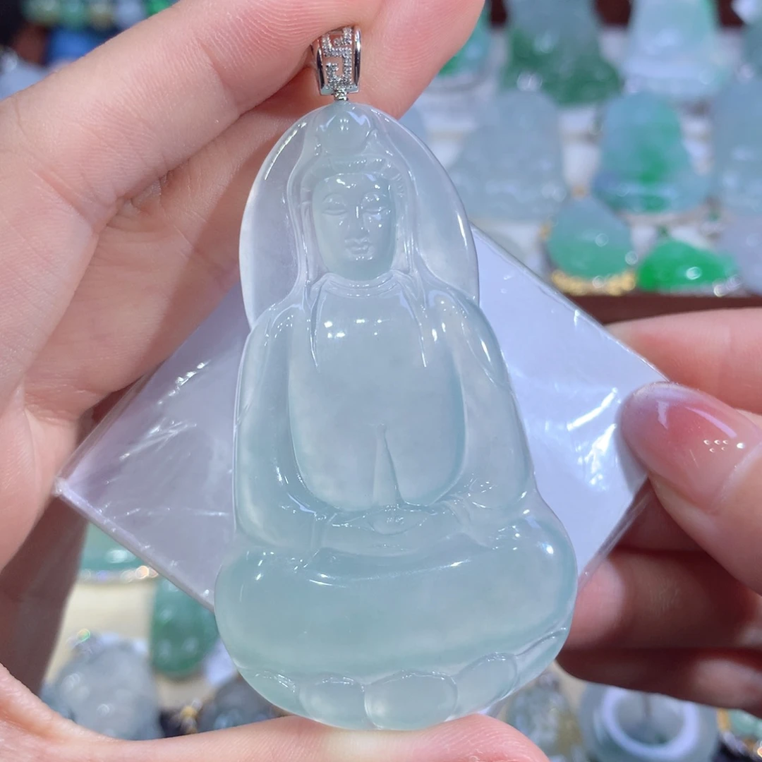 吊坠(不含链)18K金镶嵌翡翠观音