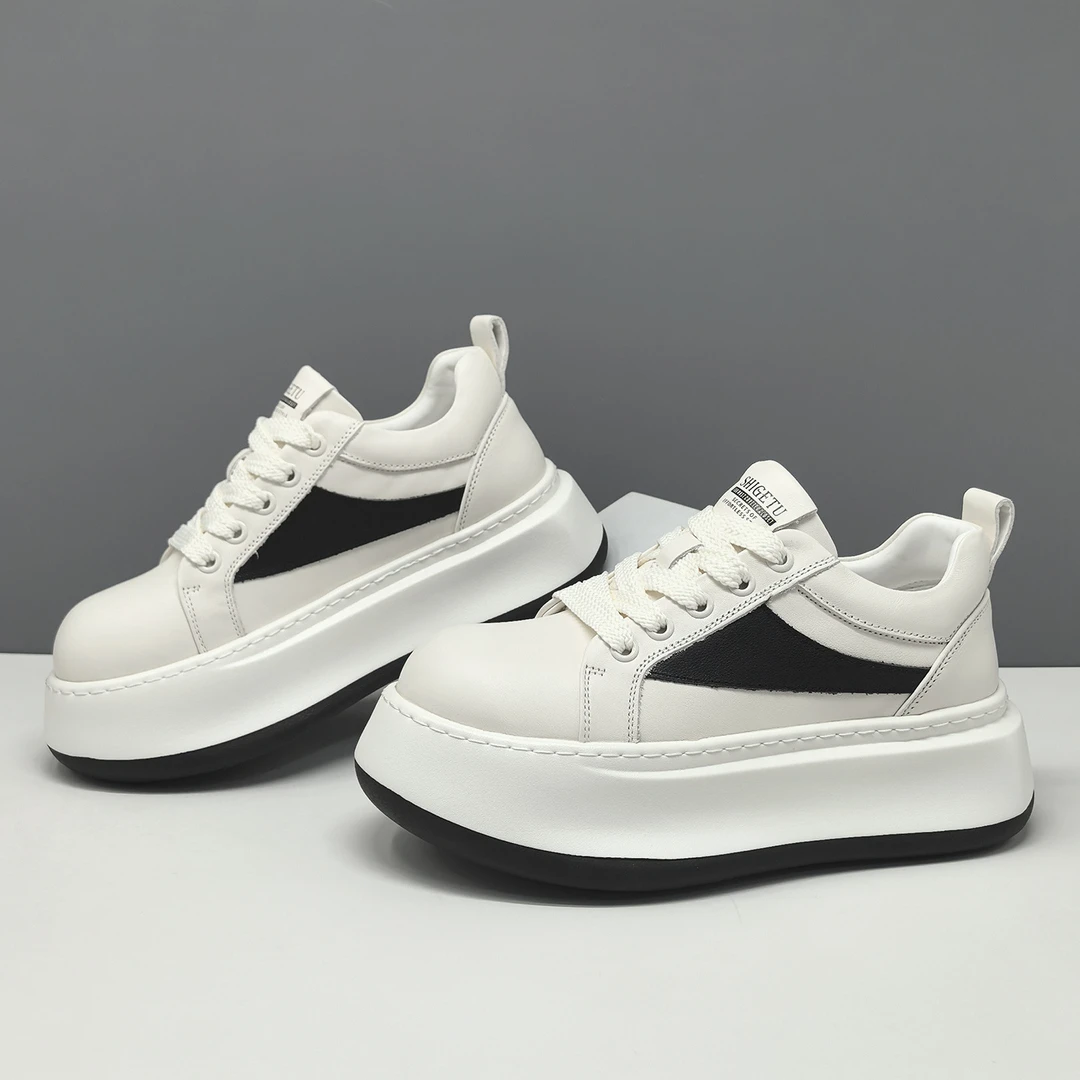 潮牌男鞋厚底真皮小白鞋百搭休闲鞋子男款头层牛皮白色运动风潮鞋