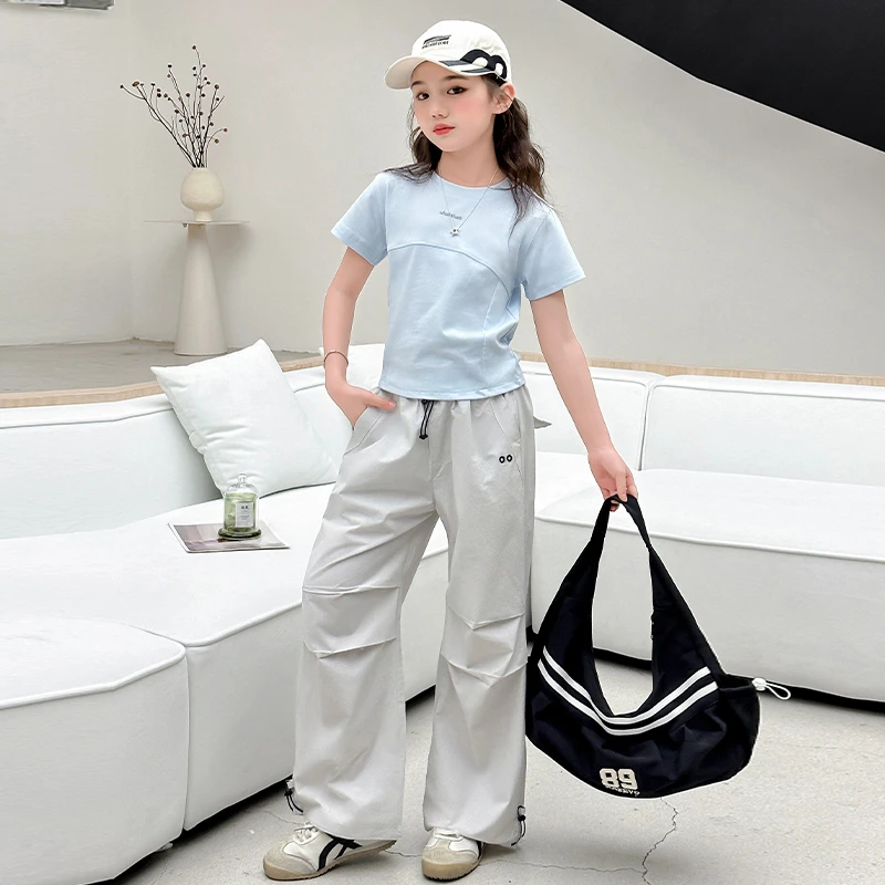 中大童8-15岁女童套装夏装儿童休闲阔腿裤两件套洋气夏季宽松薄款