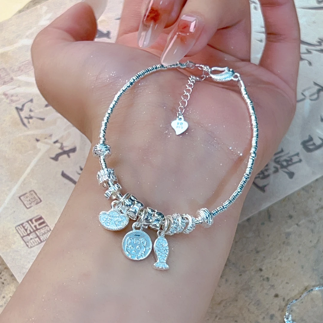 足银银制品 【匠心银作】｜999银年年有“余”碎银子爆闪盘缠手串