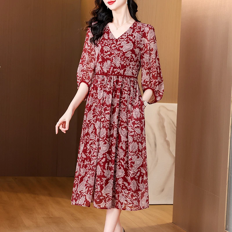prfs9337海边度假法式复古民族风红色印花连衣裙女2025夏季新款