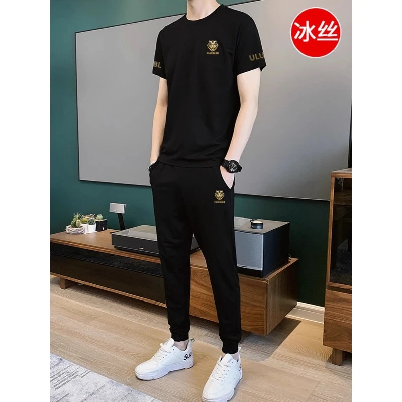 男士休闲运动套装2025年夏季新款时尚潮流舒适透气短袖搭配两件套