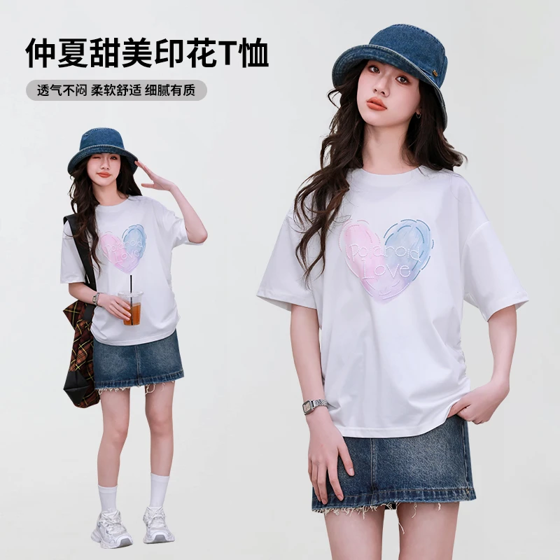 YEMK春夏简约夏款套头洋气休闲百搭显瘦T恤女大童X26034