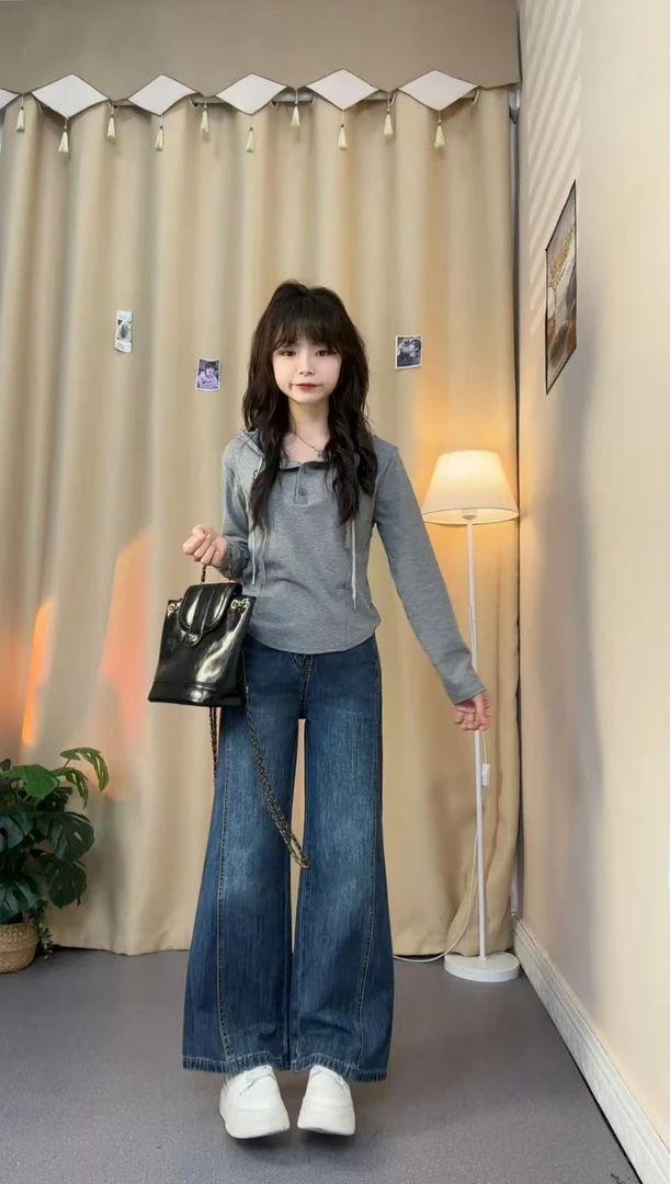 526图图.150小个子定制高腰显瘦直筒喇叭阔腿裤牛仔裤