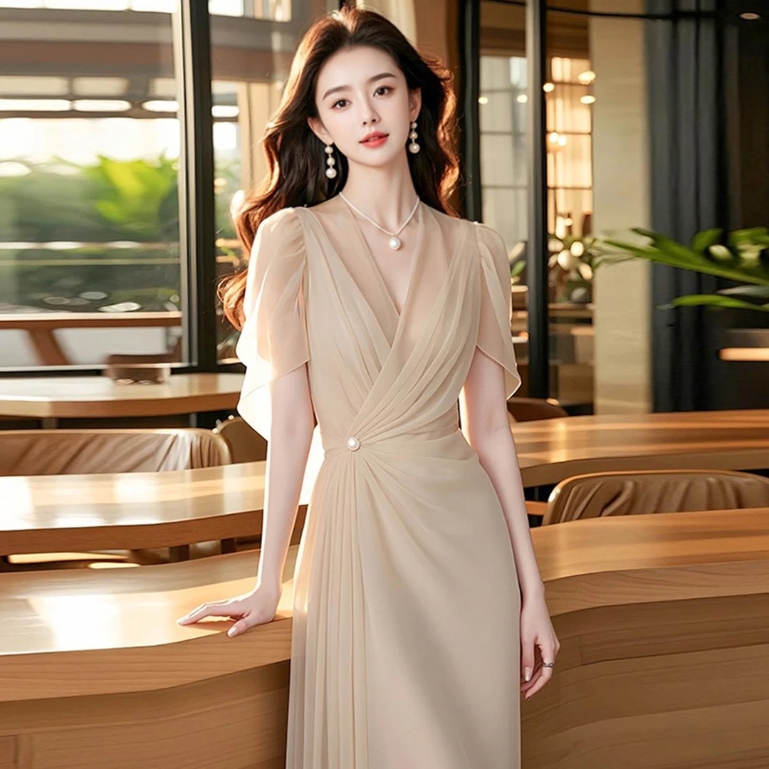 哥弟阿玛施正高级感法式轻奢绝美气质名媛精致收腰A字裙连衣裙女