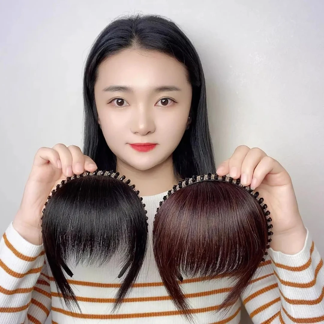 发箍刘海一体中年全真发仿钻发箍女前额鬓角遮白发碎齐刘海假发片