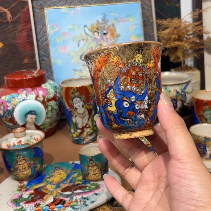 手工手绘大威德金刚茶杯