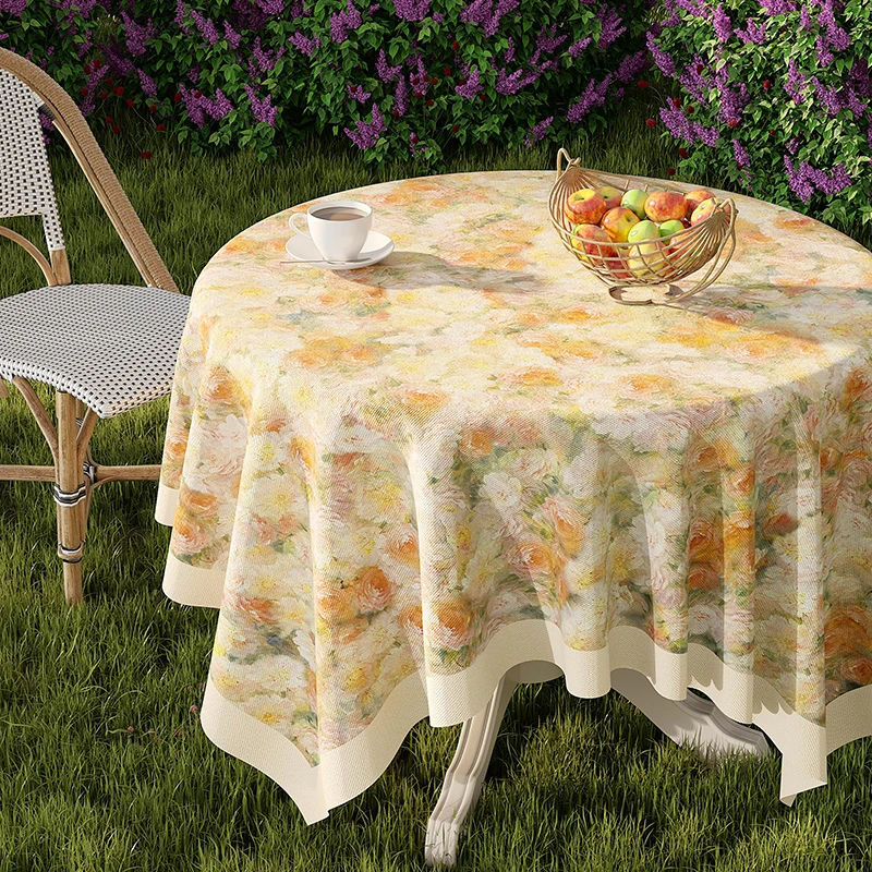 法式复古桌布防水防油防烫免洗圆桌布餐轻奢高级感防水圆形餐桌布