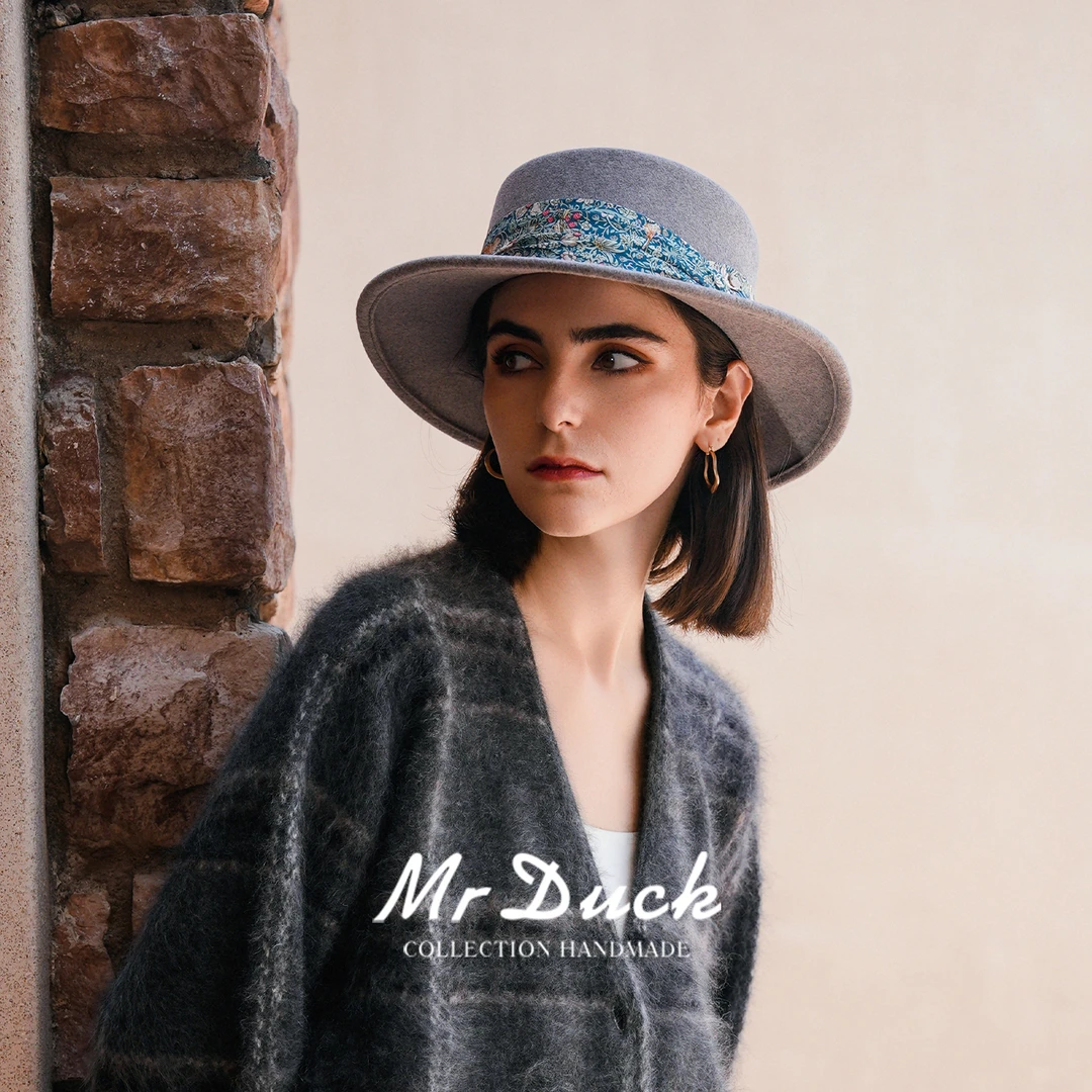 Mr DUCK草莓小偷 设计师款澳洲90支羊毛平顶礼帽女秋冬搭大衣帽子