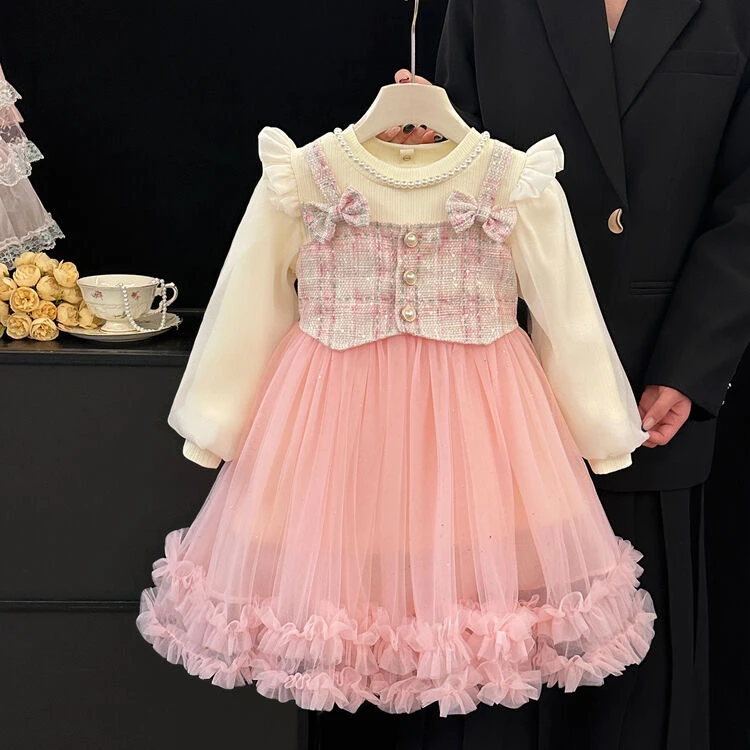 女童连衣裙秋季2025新款秋冬儿童洋气小香风公主纱裙长袖加绒裙子