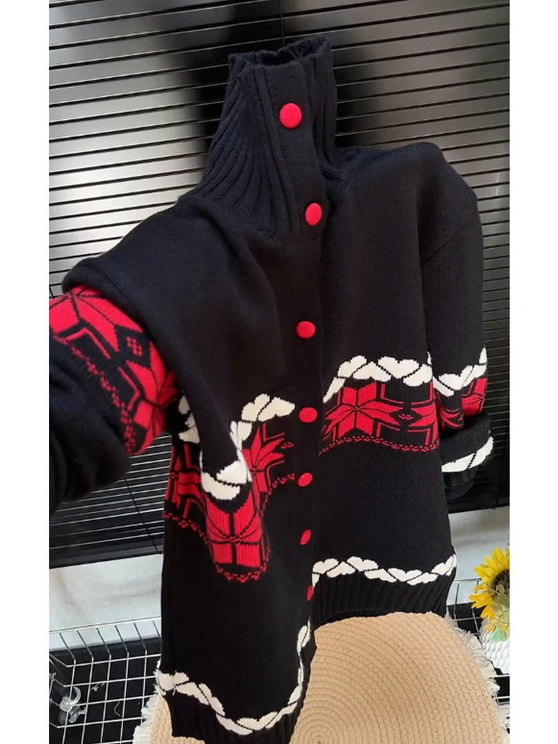 复古提花设计感高领针织开衫外套女2025秋冬费尔岛风时尚减龄上衣