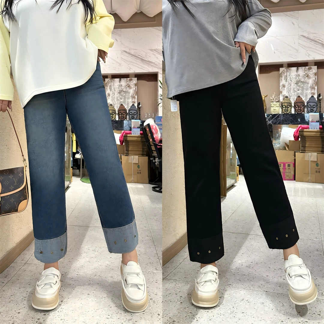 断码捡漏~春日来信/氛围感九分高腰直筒牛仔裤女裤12261花契胖mm