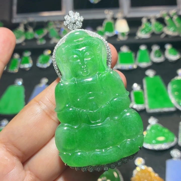 翡翠18K金镶嵌吊坠(不含链)