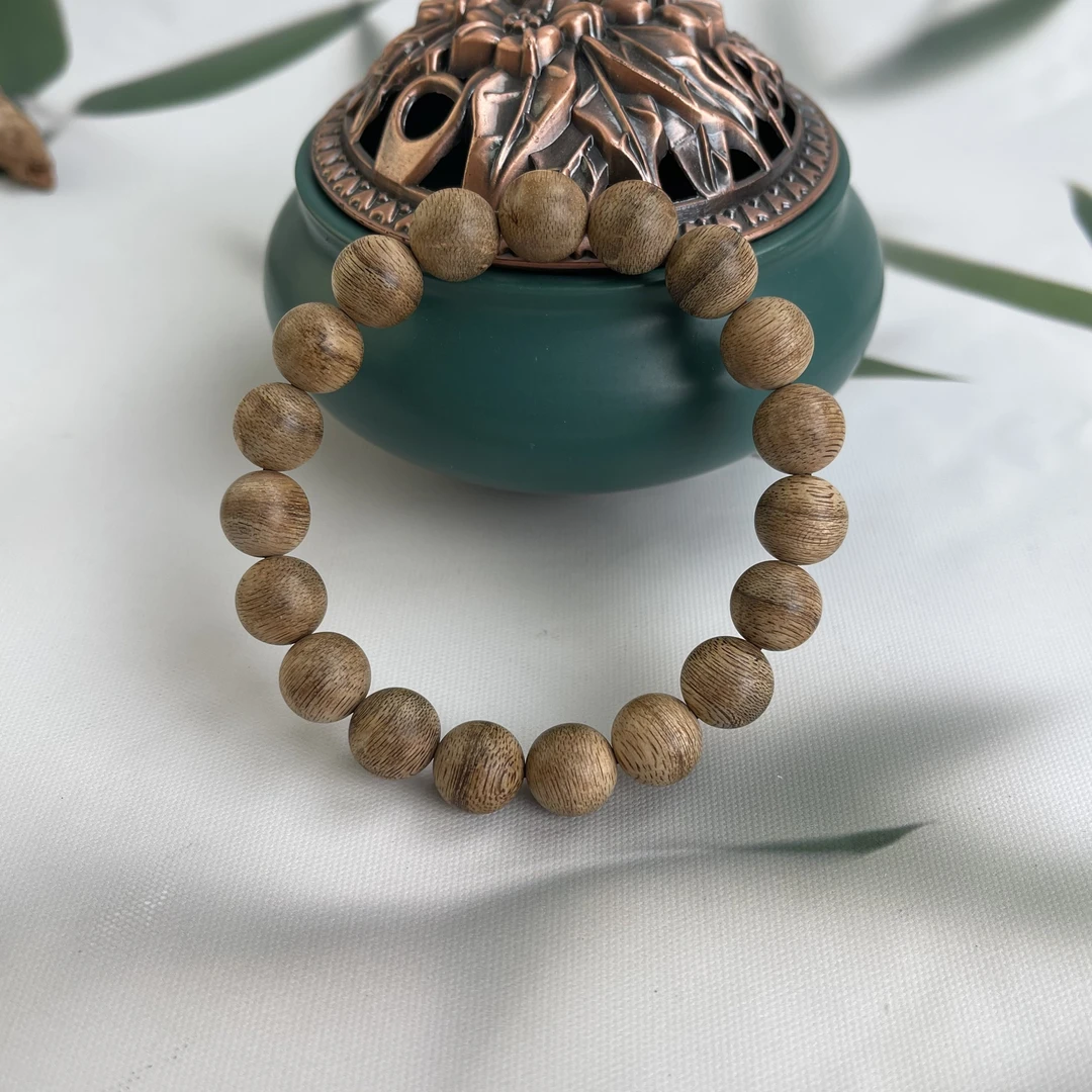 精心甄选原汁原味文莱天然沉香蛇皮纹圆珠单圈手串