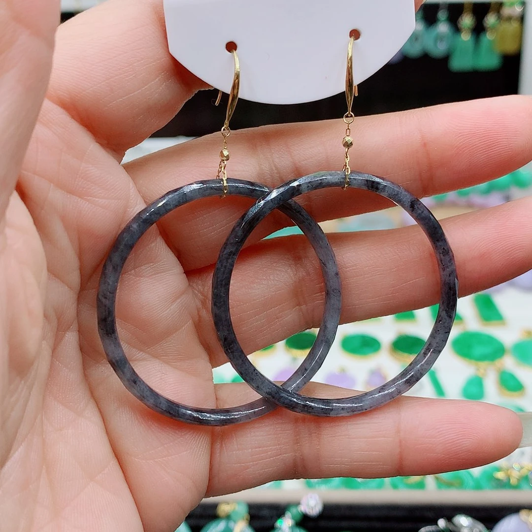 翡翠耳饰18K金镶嵌的