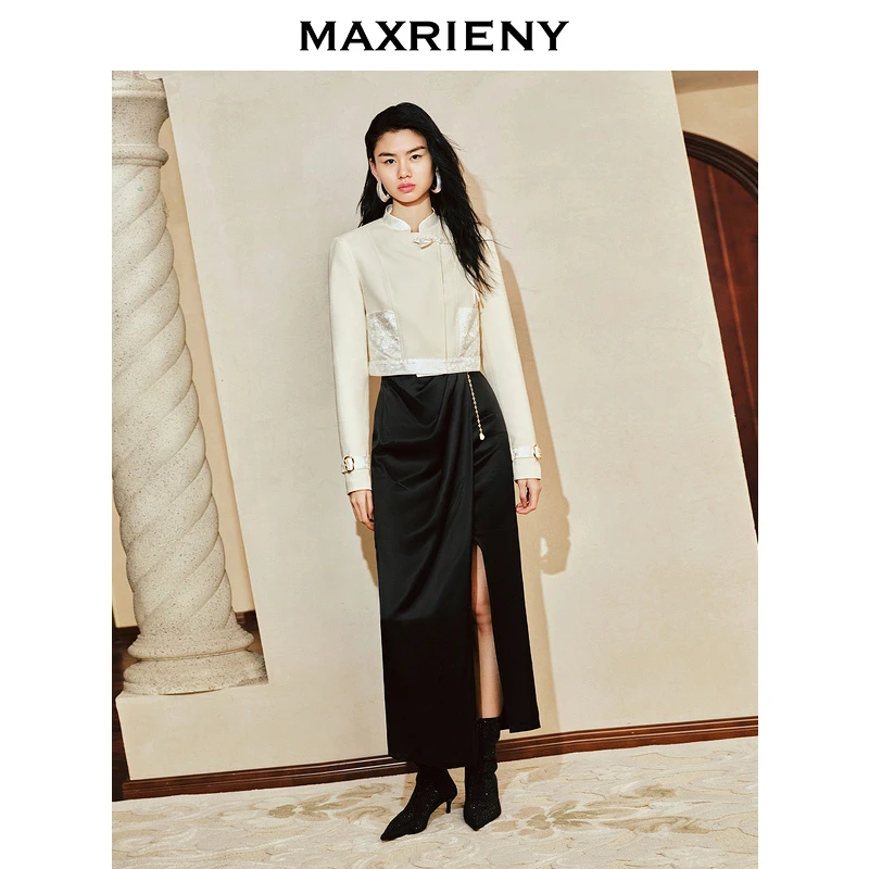 【小呆鸟专属】MAXRIENY精致优雅复古感抽褶半裙20春