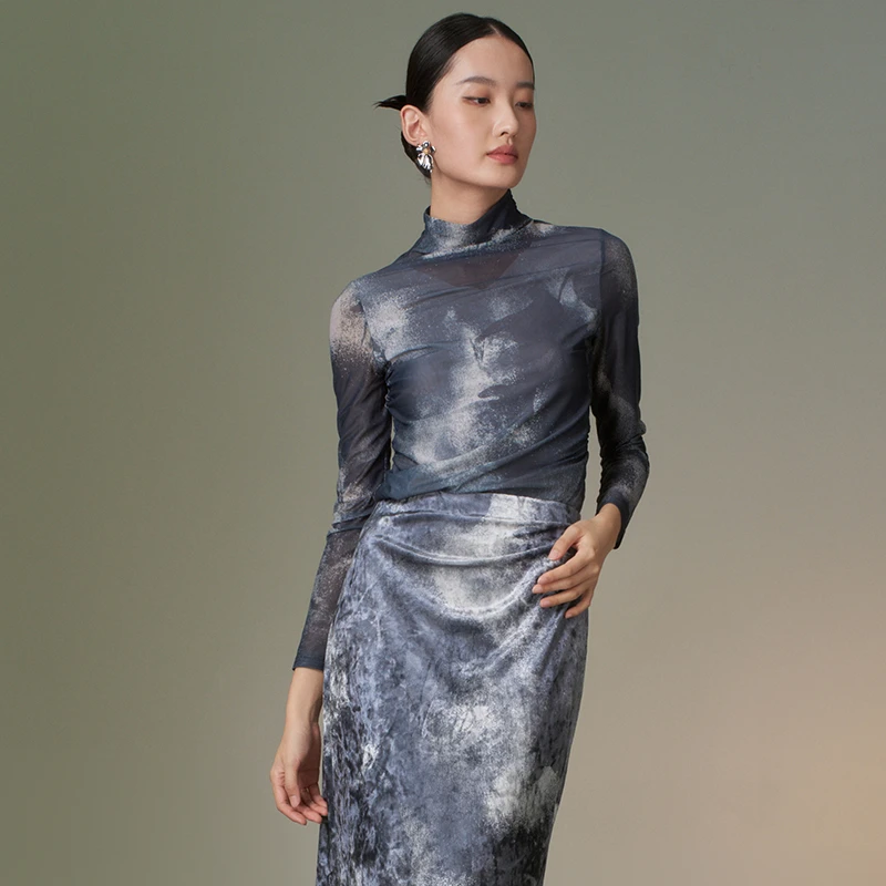Distin Kidny/迪凯【星线好物】针织衫修身显瘦水墨扎染上衣