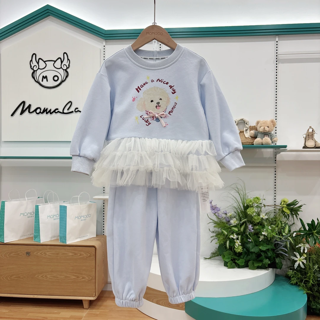 MOMOCO女童秋季儿童时尚卡通印花蕾丝花边卫衣两件套77730578005