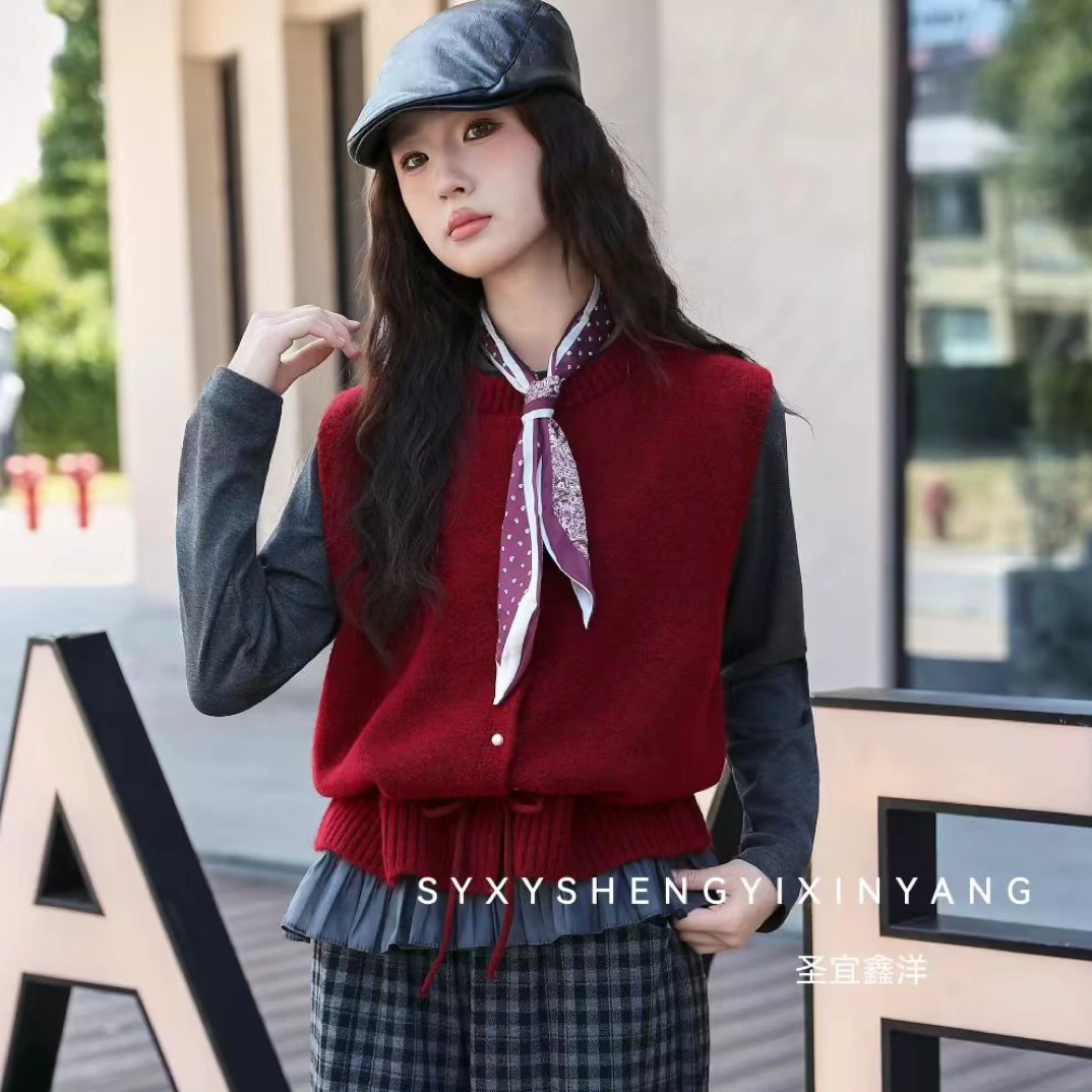 女童秋季套装三件套新款韩系穿搭高级感衬衫牛仔马甲搭配格子裤女