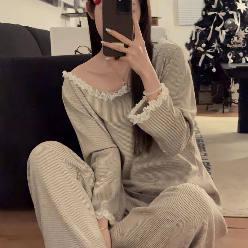 睡衣女2025春秋款新款法式蕾丝性感美背纯欲风夏季家居服两件套装