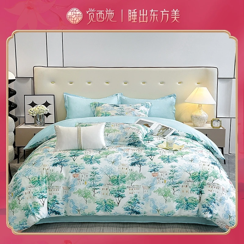 觉西施*100%莱赛尔数码印花四件套水墨江南