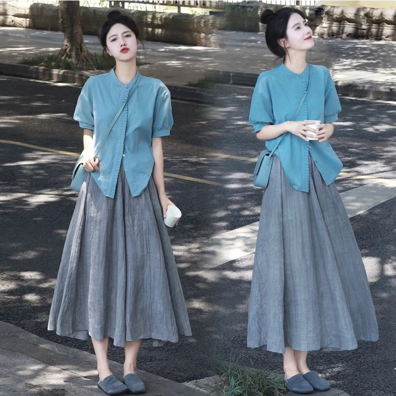 孕妇装2025夏装新款设计感短袖衬衫半身裙子休闲孕妇两件套装